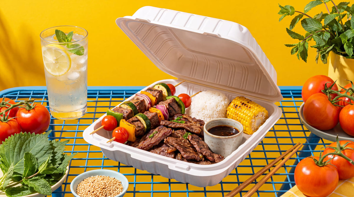 Clamshell takeout spread